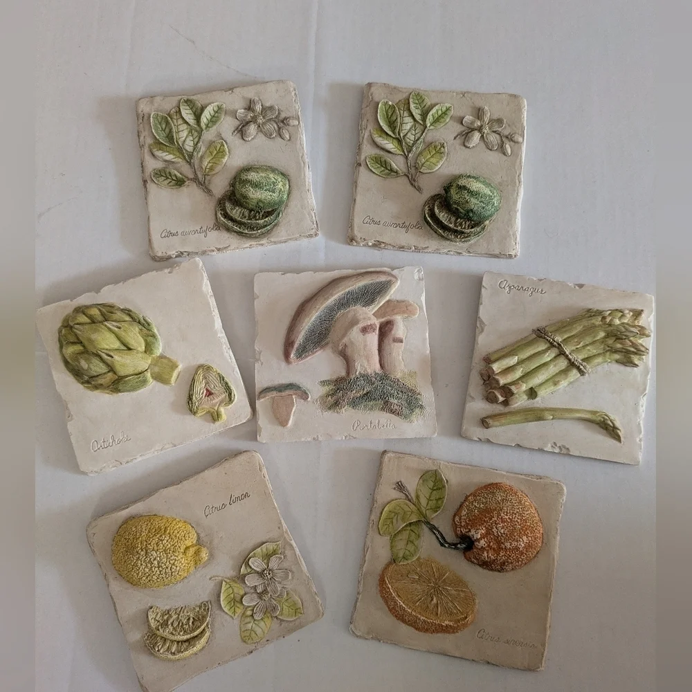 Hen Feathers Ceramic Wall Plaque. Choice Of One. Mushroom, Veggies Etc